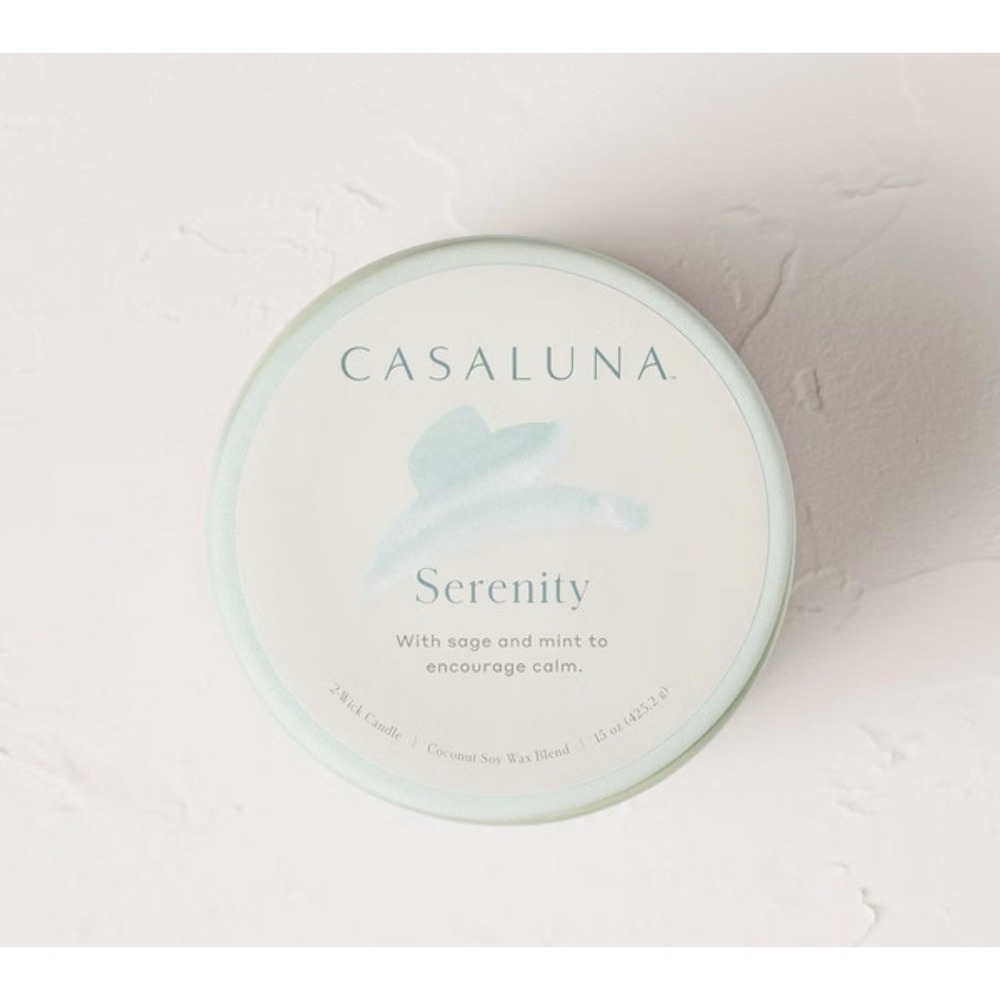 Casaluna Serenity Candle Sage & Mint 15 oz‎ 2-Wick Coconut Soy Wax Blend NEW